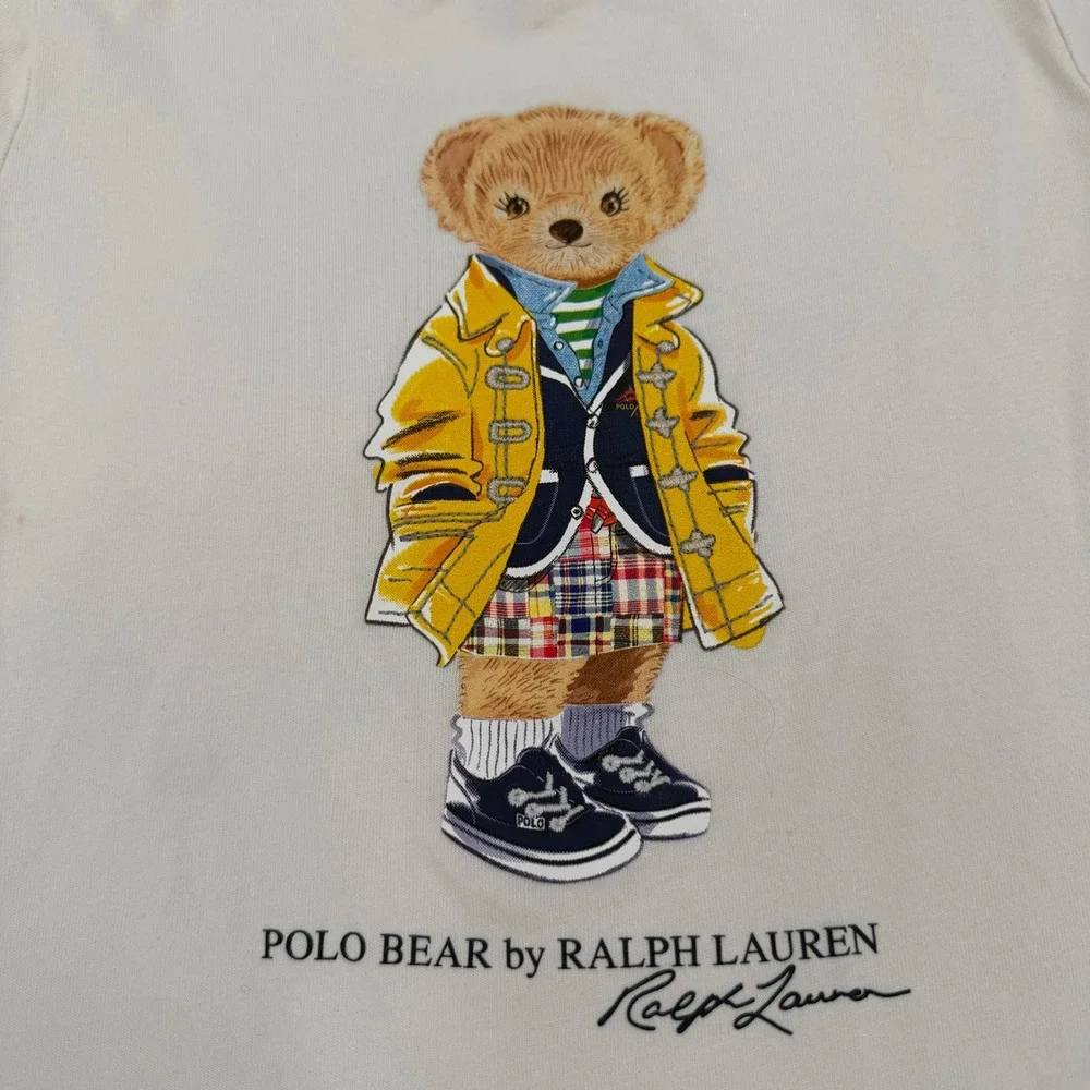 Polo Ralph Lauren Girls Cream Polo Raincoat‎ Bear Graphic T-Shirt Size 4T